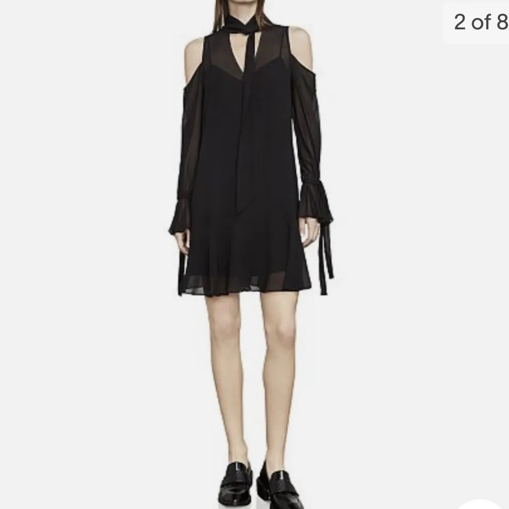 BCBG MAXAZRIA BLACK ARIETA COLD-SHOULDER TIE-NECK DRESS JGK66N54/M996A SX Small